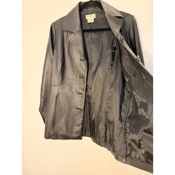 Vintage Tribeca Studio Women’s Black 100% Leather Blazer Size PS Small Fit - Picture 5 of 8